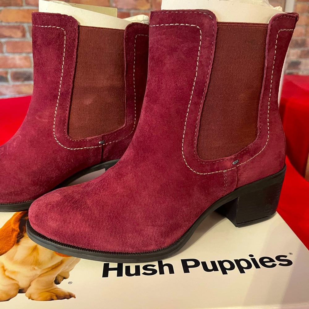 Hush Puppies Red Heeled Boots Classic Suede